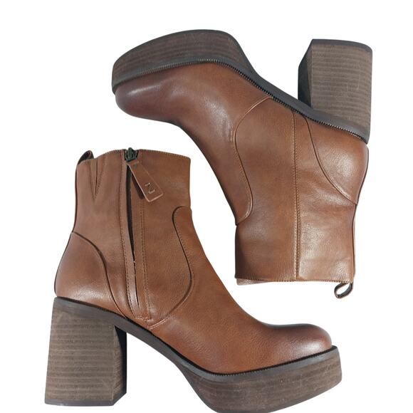 NWOT! ZODIAC! PECAN BROWN GENUINE LEATHER ULTRA CHUNKY HEEL ANKLE BOOTS! SZ 8.5M - Picture 7 of 11